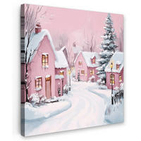 LEINWANDBILD Weihnachtsdorf - Rosa - Winter - Schnee - Häuser 50x50 cm - Altrosa, Textil (50/50cm) - MuchoWow