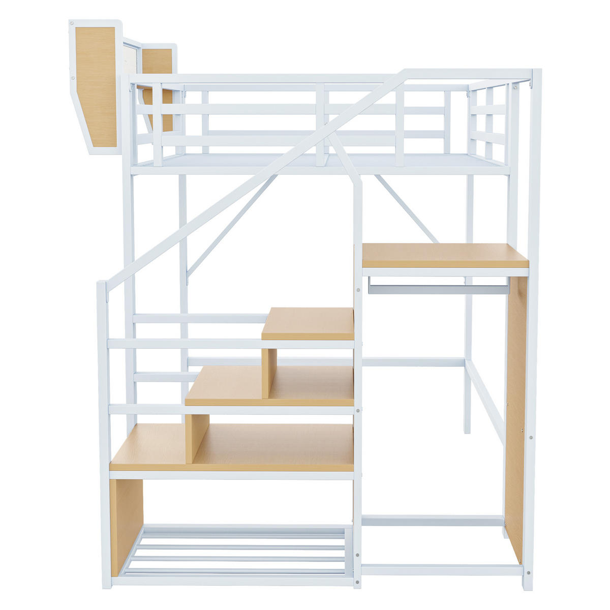 HOCHBETT 140/200 cm DE-01394, in Weiß, mit Sicherheitsleiter und flexiblem Staufach - Weiß, Metall (140/200cm) - ComfortXL