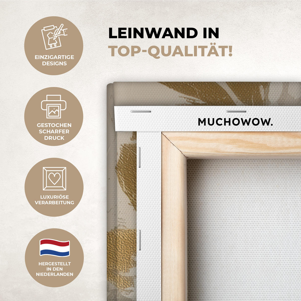 LEINWANDBILD Gesicht - Frau - Blätter - Gold Deko XXL 80x120 cm - Beige, Textil (80/120cm) - MuchoWow