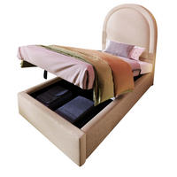 KINDERBETT 90/200 cm mit hydraulischem Bettkasten, Halbkreisbogen-Kopfteil aus PU mit Cartoon-Muster, Beige - Beige, Kunststoff - Redom