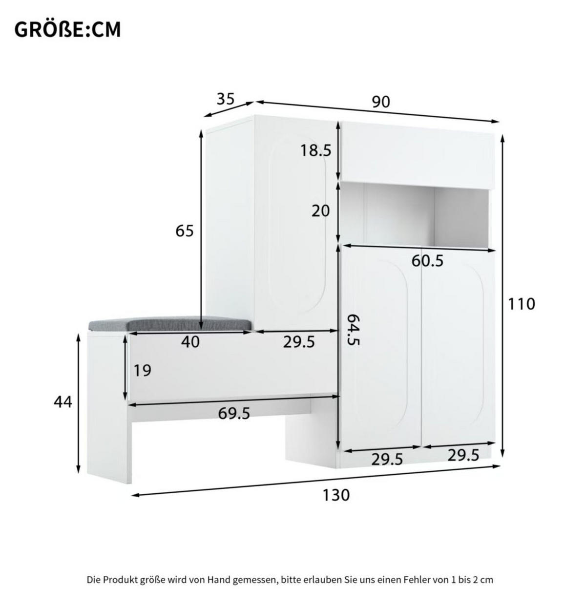 SCHUHSCHRANK 130/35/110 cm weiß aus Spanplatte mit Sitzbank - Weiß, Holzwerkstoff (130/110/35cm) - OKWISH