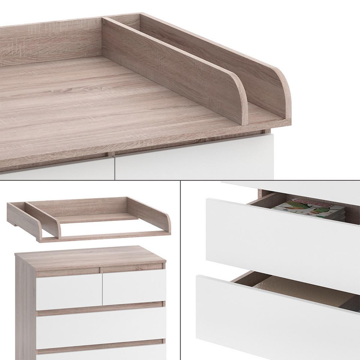 WICKELKOMMODE Emma Sonoma/Weiß 80 x 110.2 cm mit 5 Schubladen - Sonoma Eiche, Holzwerkstoff (80/110.2/76cm) - Vicco