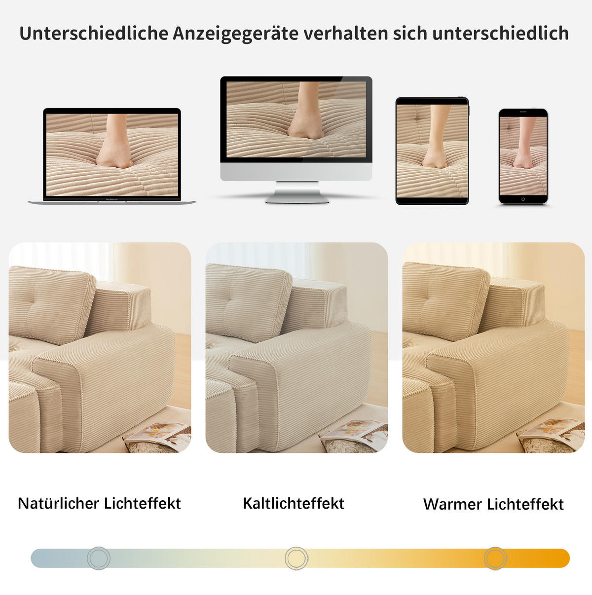MODULARES Sofa aus Cord in Beige 293x177x69 cm mit 74 cm Sitztiefe und flexibler Anordnung - Beige, Textil (177/69/293cm) - IVMEU