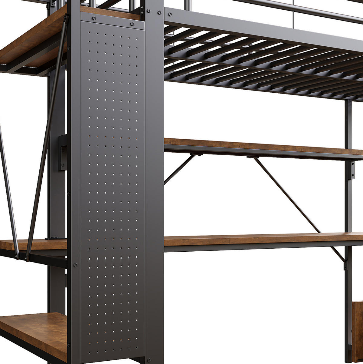 HOCHBETT 140/200 cm Schwarz aus Metall und MDF mit Schreibtisch - Schwarz, Metall (140/200cm) - OKMYHOME