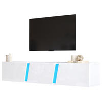 TV-SCHRANK wandmontiert 180 x 35 x 30 cm Hochglanz Weiß mit LED - Weiß, Holzwerkstoff (35/30/180cm) - Beauniv