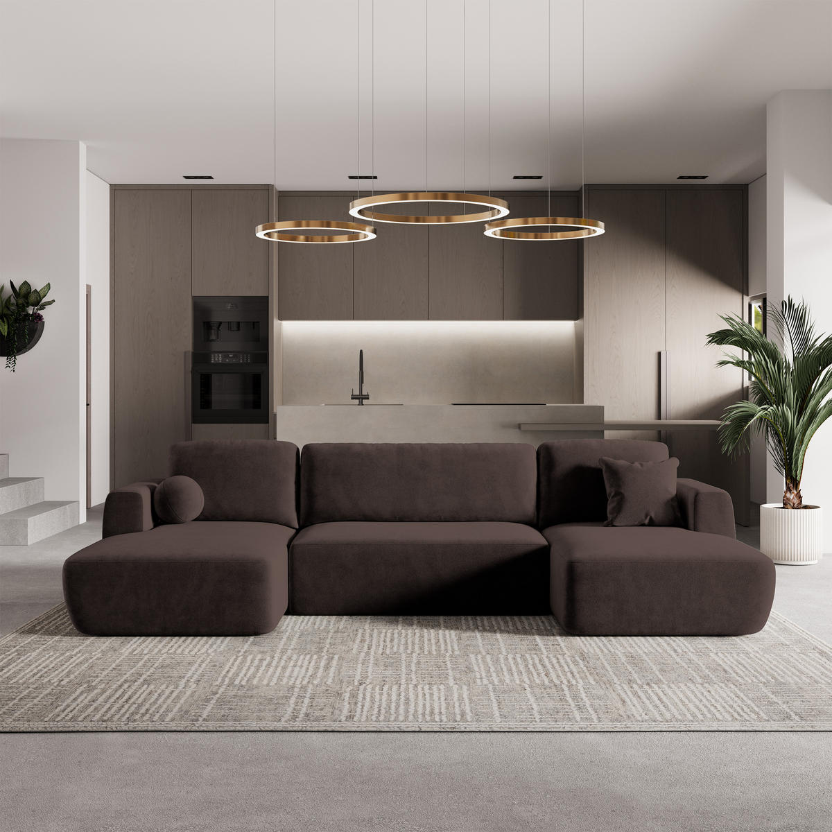 ROHOVÁ SEDAČKA SENTUM hnědá - černá/hnědá, dřevo/textil (330/148cm) - MASSENO