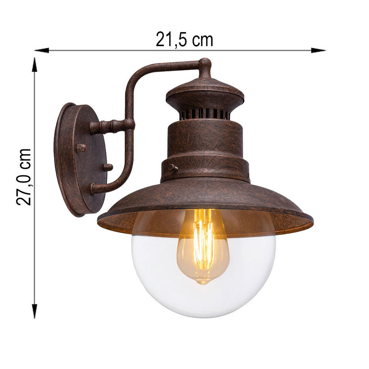 LED AUSSENWANDLEUCHTE Stahl Rostfarben - Braun, Glas (24.7/21.5/27cm) - Globo Lighting