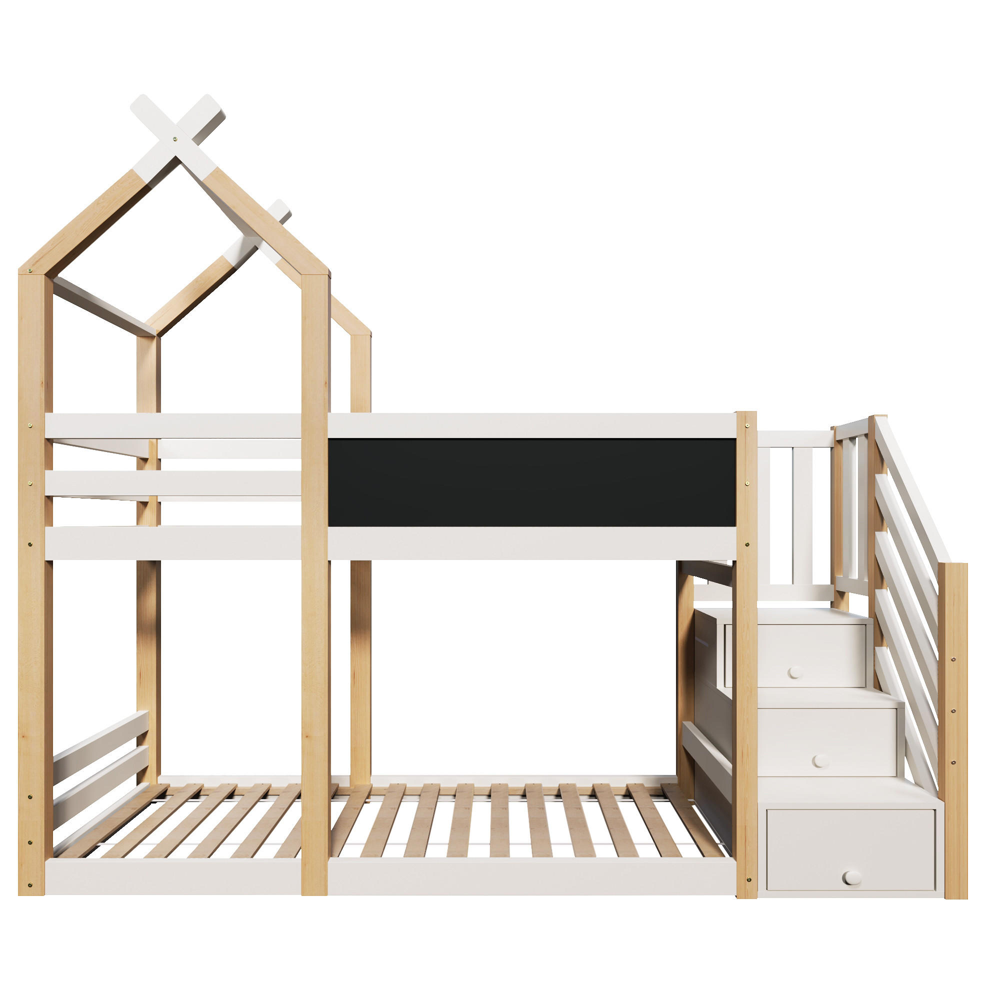 ETAGENBETT Modell Baumhaus Natur & Weiß - Weiß, Holz (90/200cm) - ComfortXL