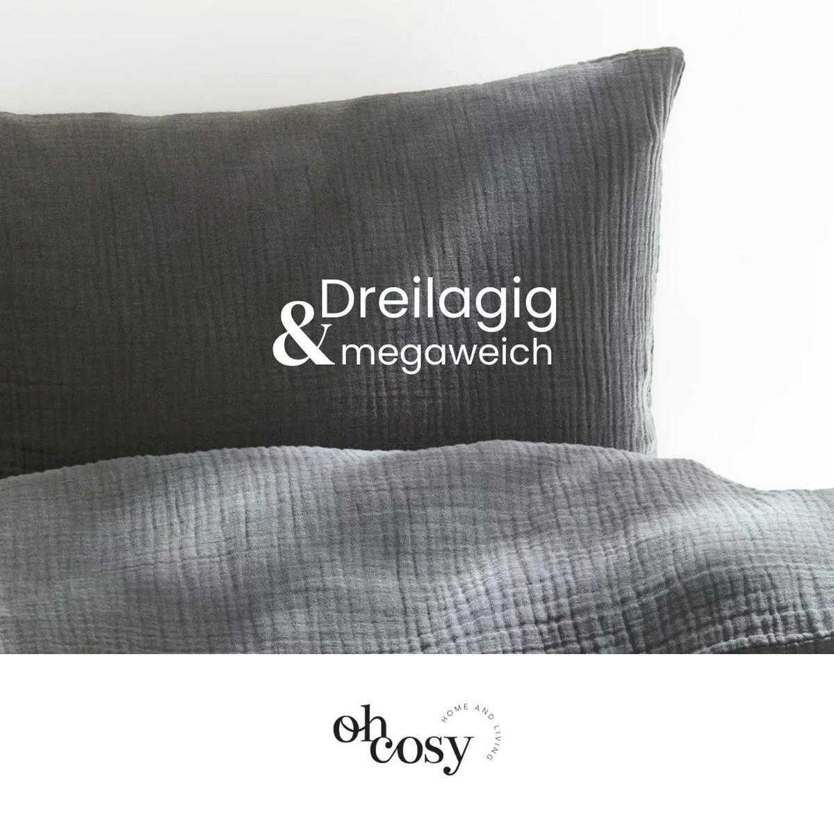 BETTWÄSCHESET Sally - Musselin - 2-teilig -135x200cm - Dunkelgrau - Dunkelgrau, Textil (135/200cm)