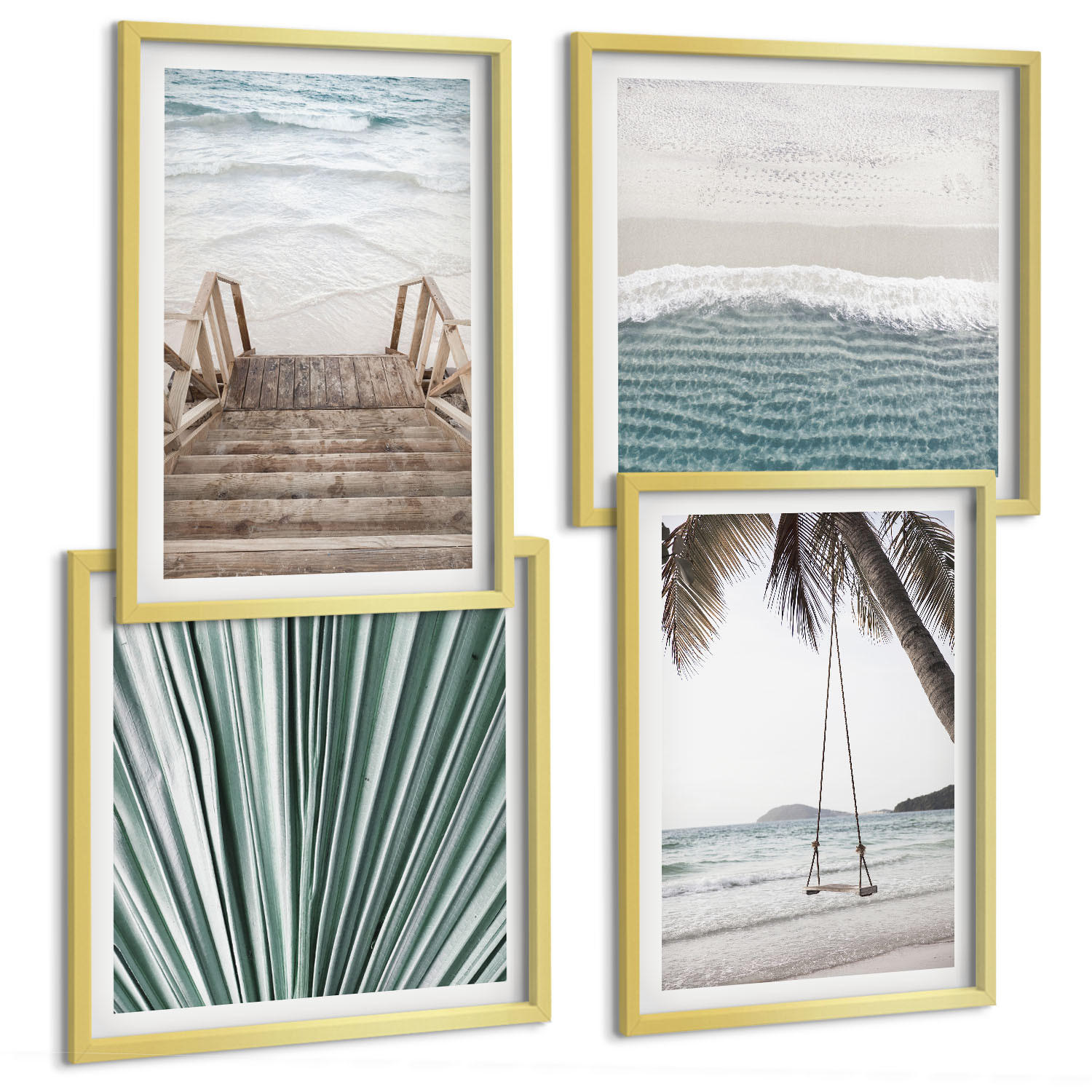 BILDER SET 4er Set - 50x50 cm & 40x60 cm Goldrahmen - Tropenurlaub - Goldfarben, Kunststoff (50/50cm) - TULUP