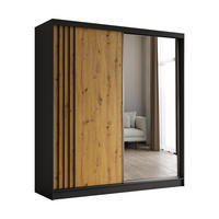 SCHWEBETÜRENSCHRANK Neli 200 cm mit Lamellen und Spiegel 2-türig, schwarz, Artisan, Lamelle schwarz - Schwarz, Kunststoff (200/216/61cm) - Margaret Hadas24