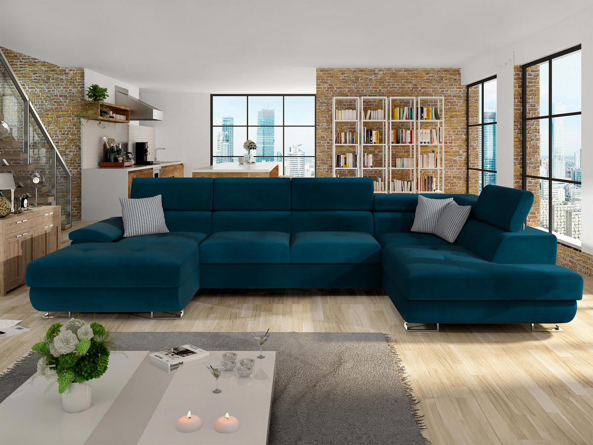 WOHNLANDSCHAFT Cotere Bis Premium, Seite: Rechts - Türkis, Holz/Textil (345/91/202cm) - MIRJAN24