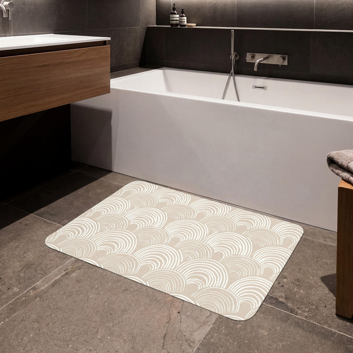 KOUPELNOVÁ PŘEDLOŽKA Vlny - Textura - Béžová 90x60 cm - kašmírová, textil/plast (90/60cm) - OnlyWow