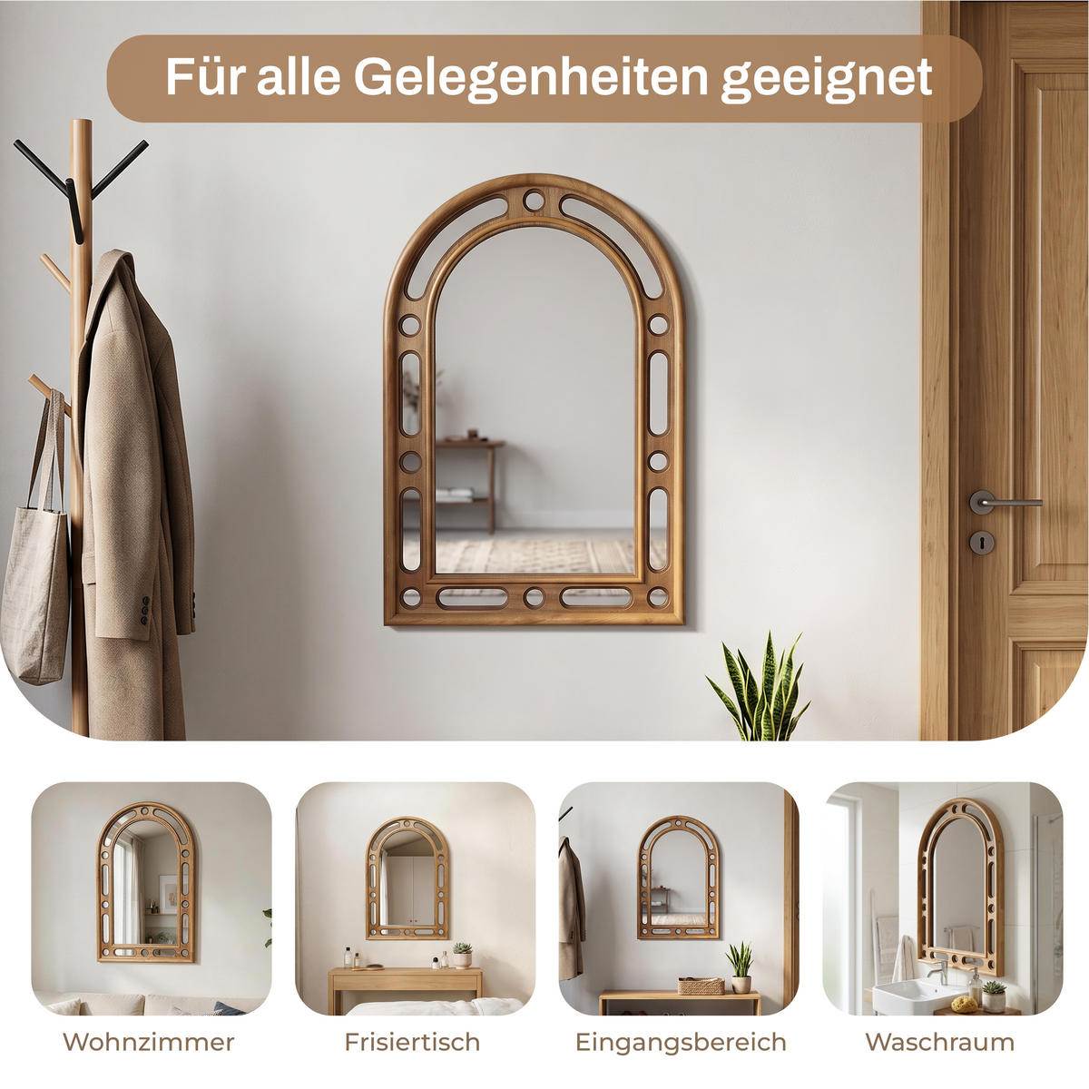 75CM Bogen Spiegel HTA0405 - Naturfarben, Naturmaterialien (3.5/75/50cm) - Hometopia