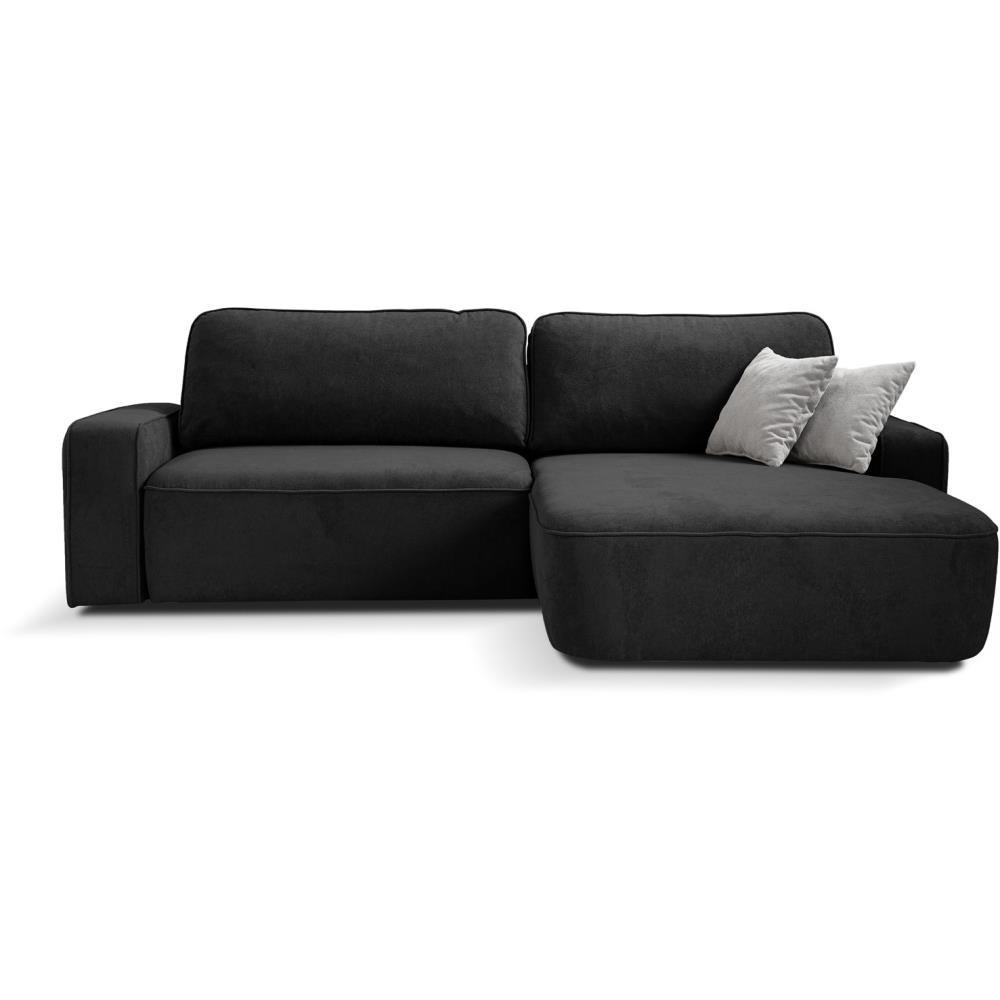 ECKSCHLAFSOFA Torre schwarz velours rechts - Schwarz, Textil (258/171cm) - Beautysofa
