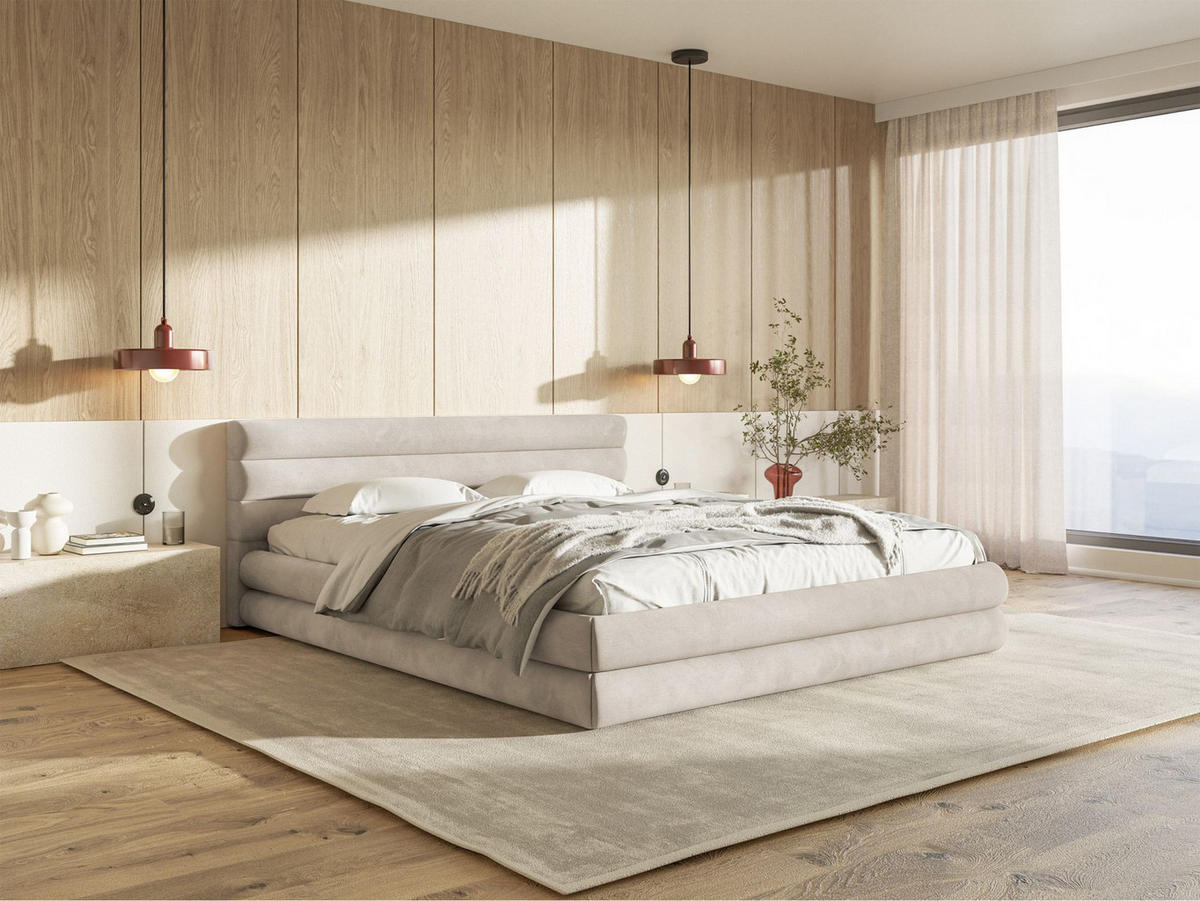 POLSTERBETT Alegre Hellbeige Samt 180x200 cm - Ecru/Schwarz, Kunststoff/Textil (180/200cm) - Selsey