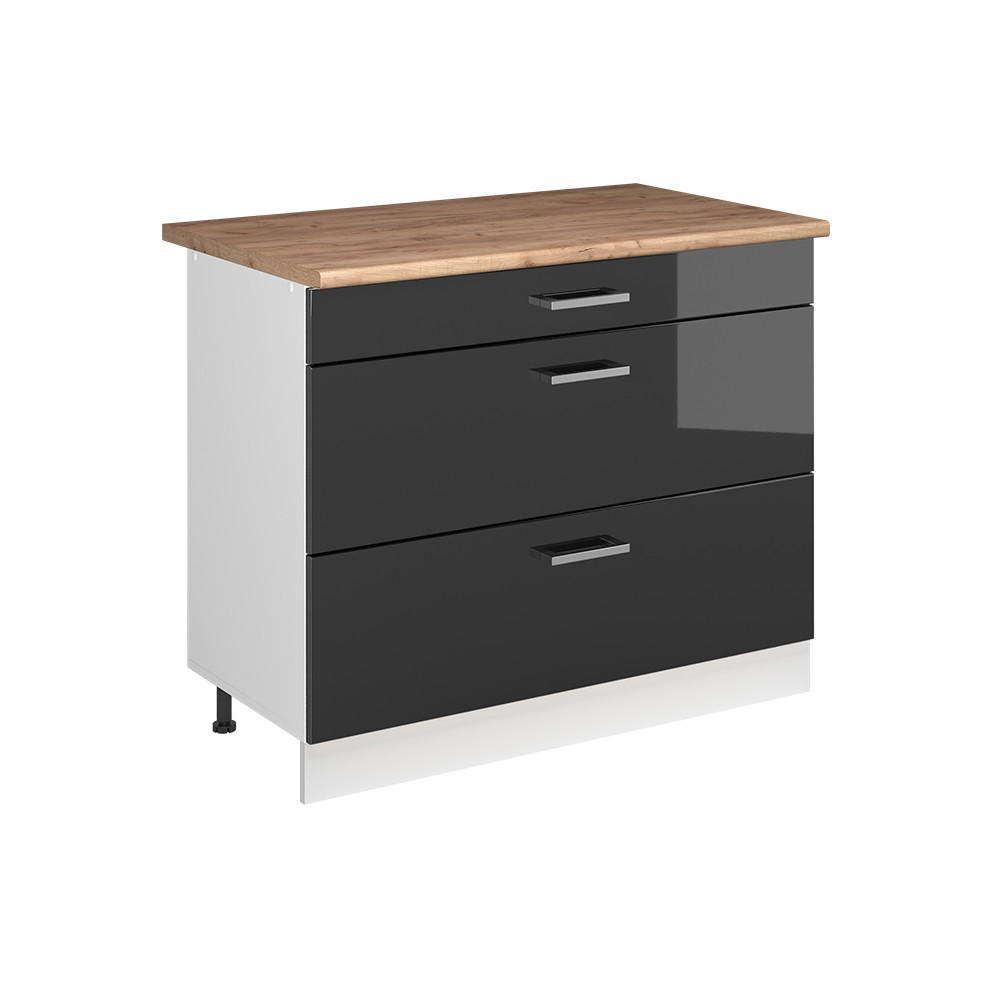 SPODNÍ SKŘÍŇKA KUCHYŇSKÉ LINKY R-Line, Antracitový vysoký lesk/Bílá, 100 cm pracovná doska Dub Goldkraft - bílá/antracitová, kompozitní dřevo (100/81.6/60cm) - Vicco