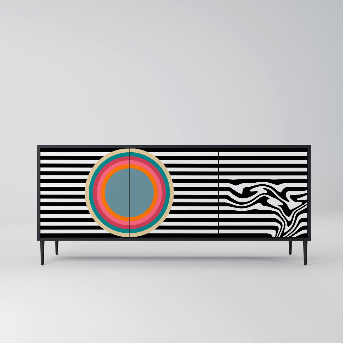 SIDEBOARD SPECTRA SHOWCASE, Graue Oberfläche, 164,5x42x75,5 cm, 3 Türen - Goldfarben/Grau, Holzwerkstoff/Metall (164.5/75.5/42cm) - SpaceRebels