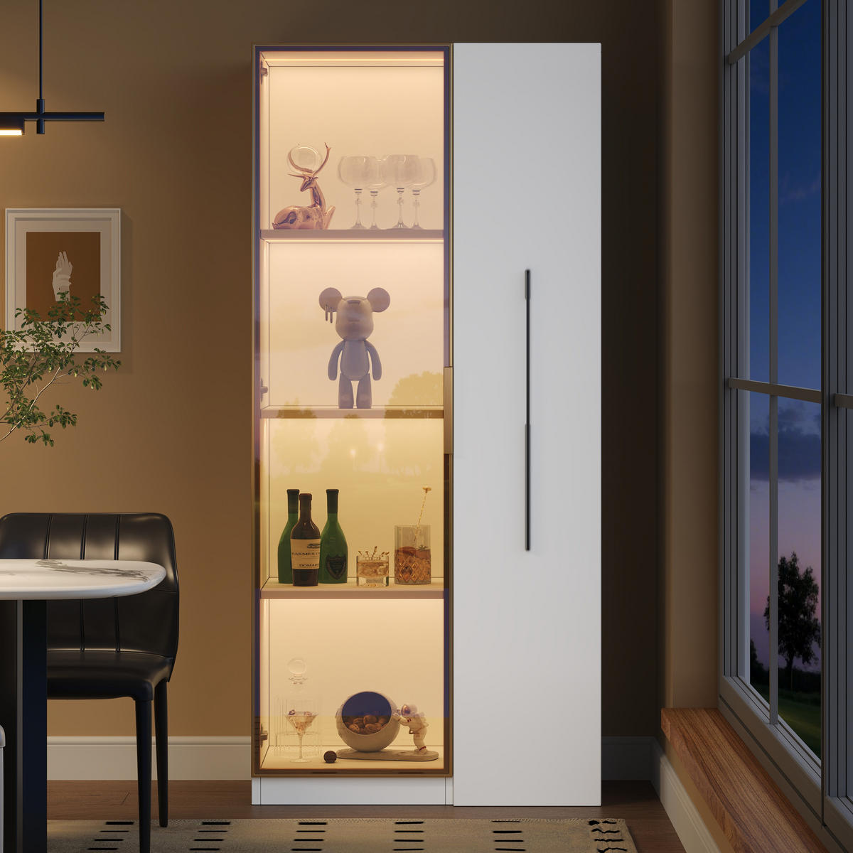 VITRINE 70cm Glas LED Schubladen modern Aufbewahrung - Weiß, Holzwerkstoff (70/160/40cm) - FLIEKS
