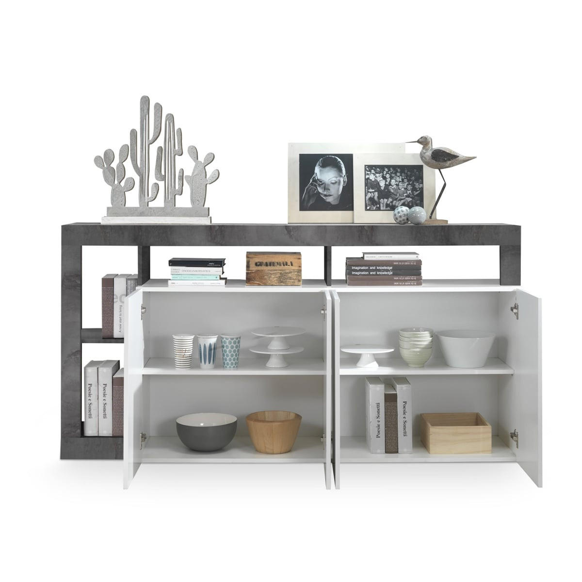 SIDEBOARD 4 Türen Frankfurt - L184 cm - Grau, Holz (184/93/42cm) - Vente-Unique