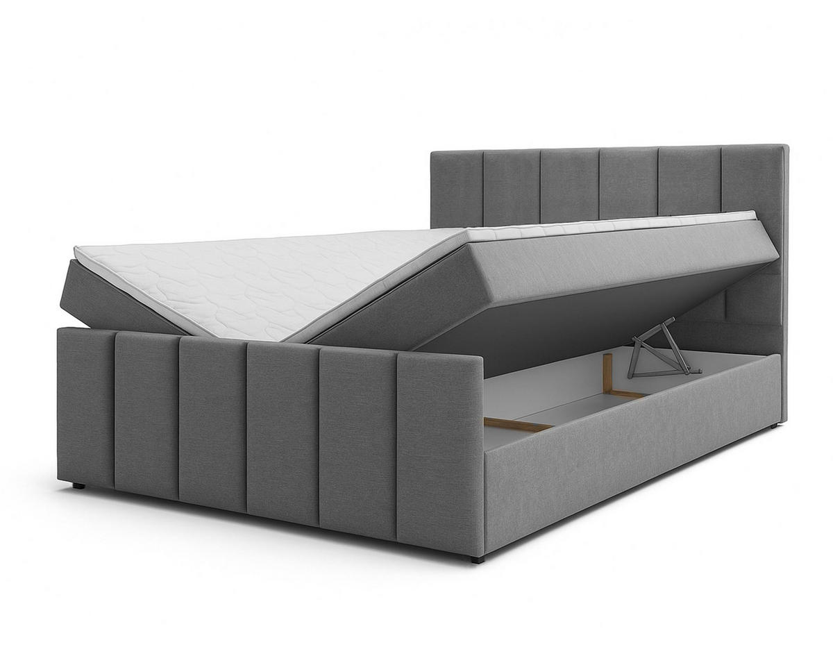 BOXBETT LEVENTE 180x200 cm mit Bettkasten und Matratze - Grau - Schwarz/Grau, Holz/Holzwerkstoff (180/200cm) - AX Living
