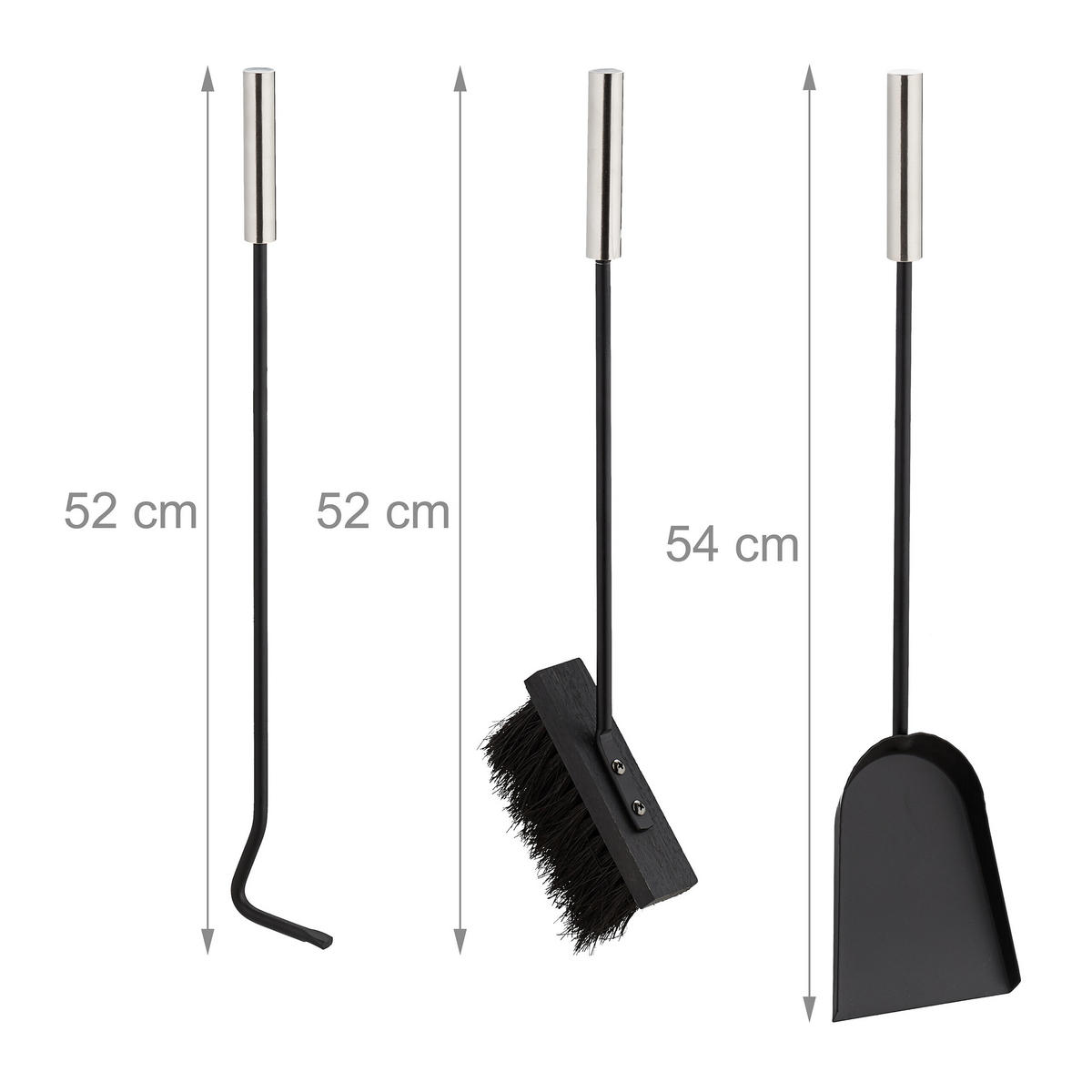 KAMINBESTECK-SET 4-tlg. - Schwarz, Metall (24/60/12cm) - Relaxdays