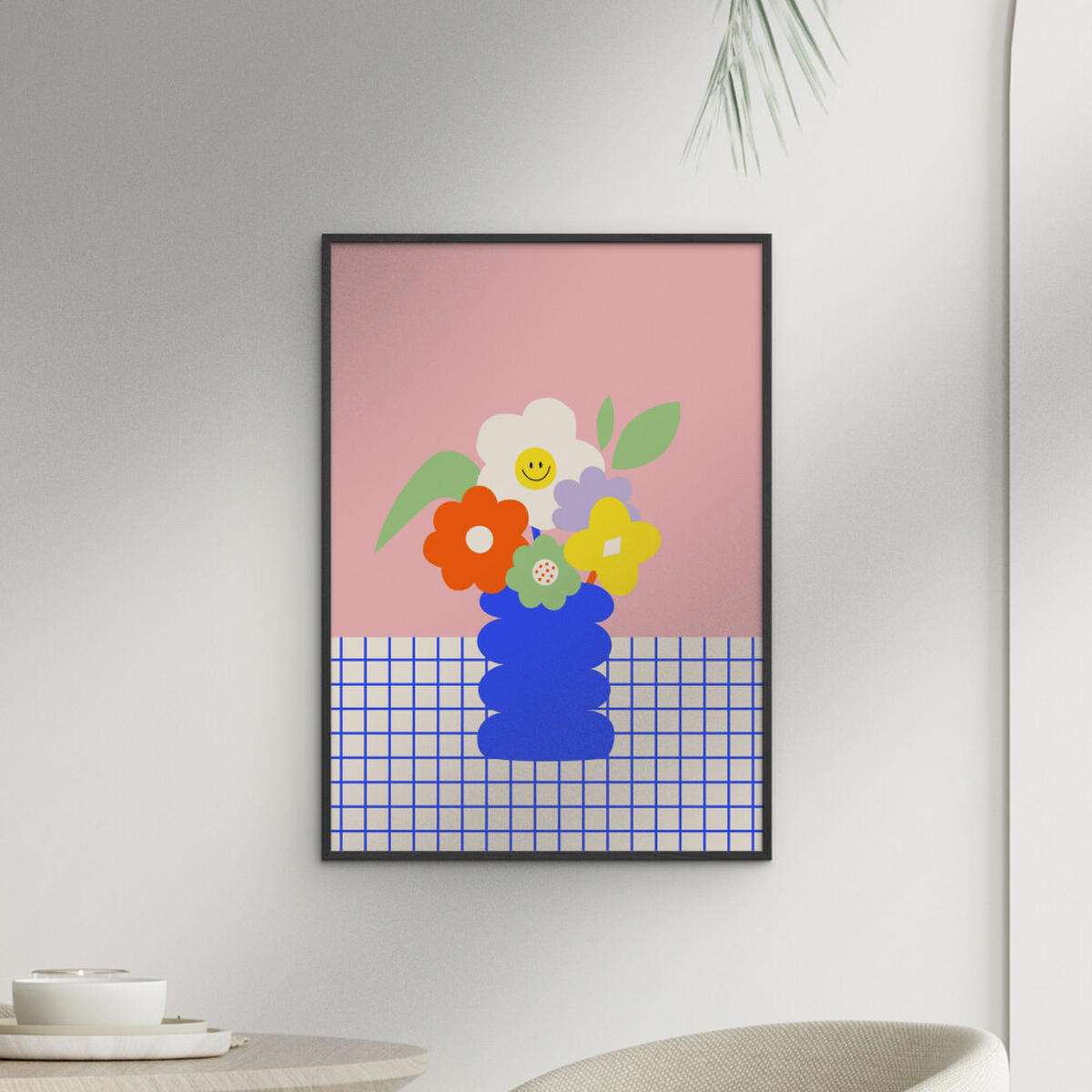 POSTER mit Rahmen Affordable Art Prints x Maren Gross - Happy Daisy - Multicolor/Schwarz, Holz/Papier (70/100cm) - Poster&Frame