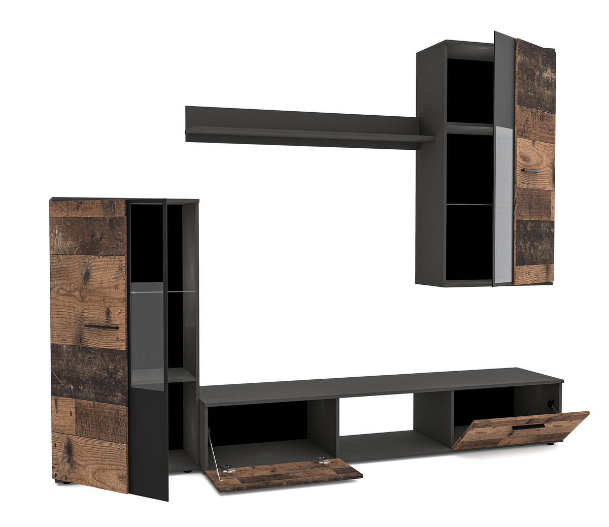 WOHNWAND Formilo Matera, Oldstyle 294/180/40 cm Hochwertige TV Wohnwand - Braun/Grau, Holzwerkstoff/Kunststoff (294/180/40cm) - AX Living