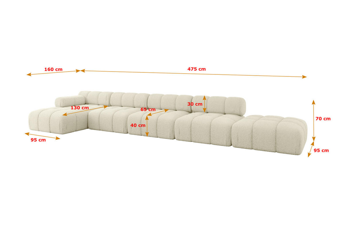 ECKSOFA modulares Sofa Lizur-L3 - 475x160x70 cm Beige Bouclé - Beige, Holzwerkstoff/Textil (475/160cm) - ALTDECOR