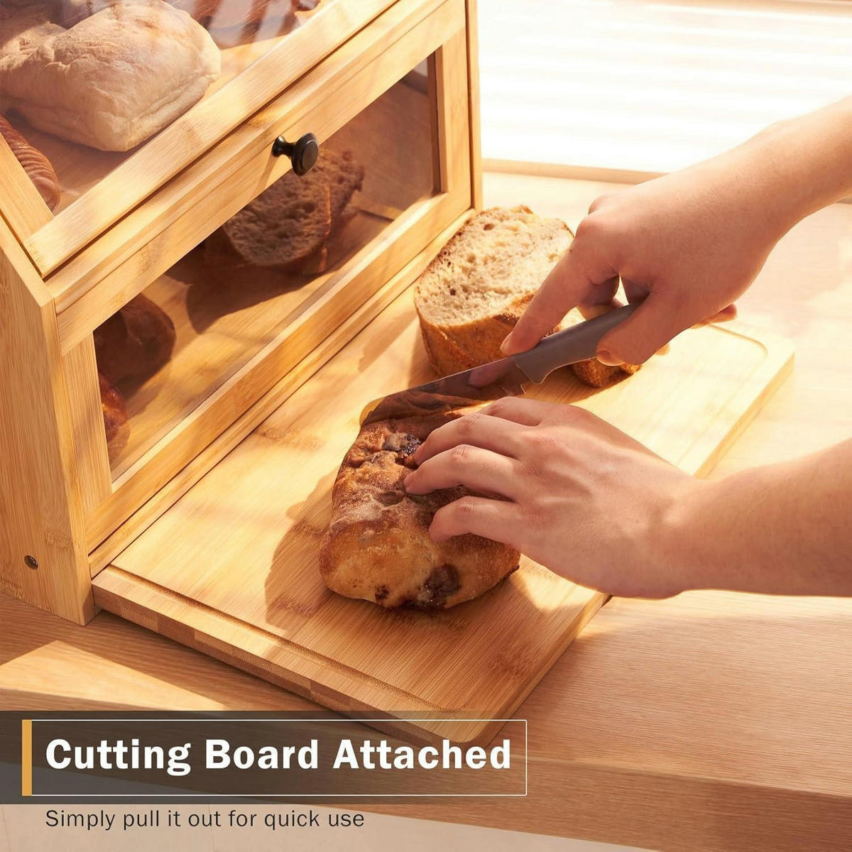 BROTKASTEN Bambus mit Schneidebrett 39x26x32,5 cm - Hellbraun, Naturmaterialien (25/32.5/39cm)