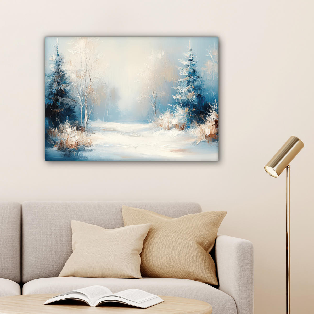 LEINWANDBILD Wald - Winter - Natur - Abstrakt - Schnee Wandbilder 80x60 cm - Weiß, Textil (80/60cm) - MuchoWow