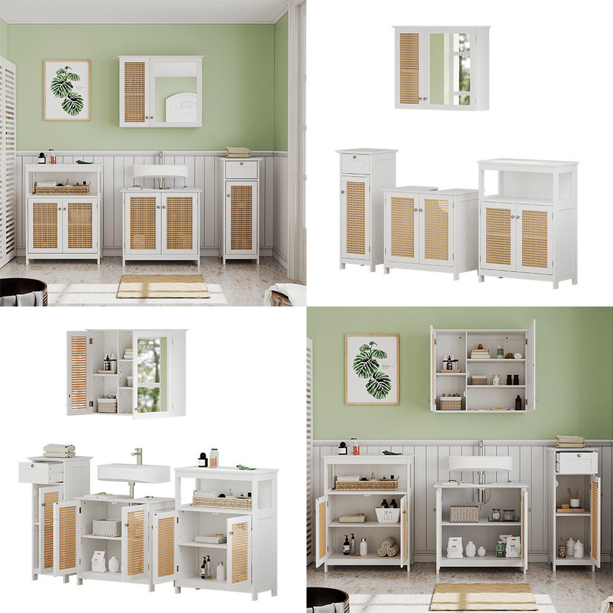 BADMÖBEL-SET Rosario Weiß 4 teilig, mit Midischrank - Weiß, Holzwerkstoff (60/58/35cm) - Vicco