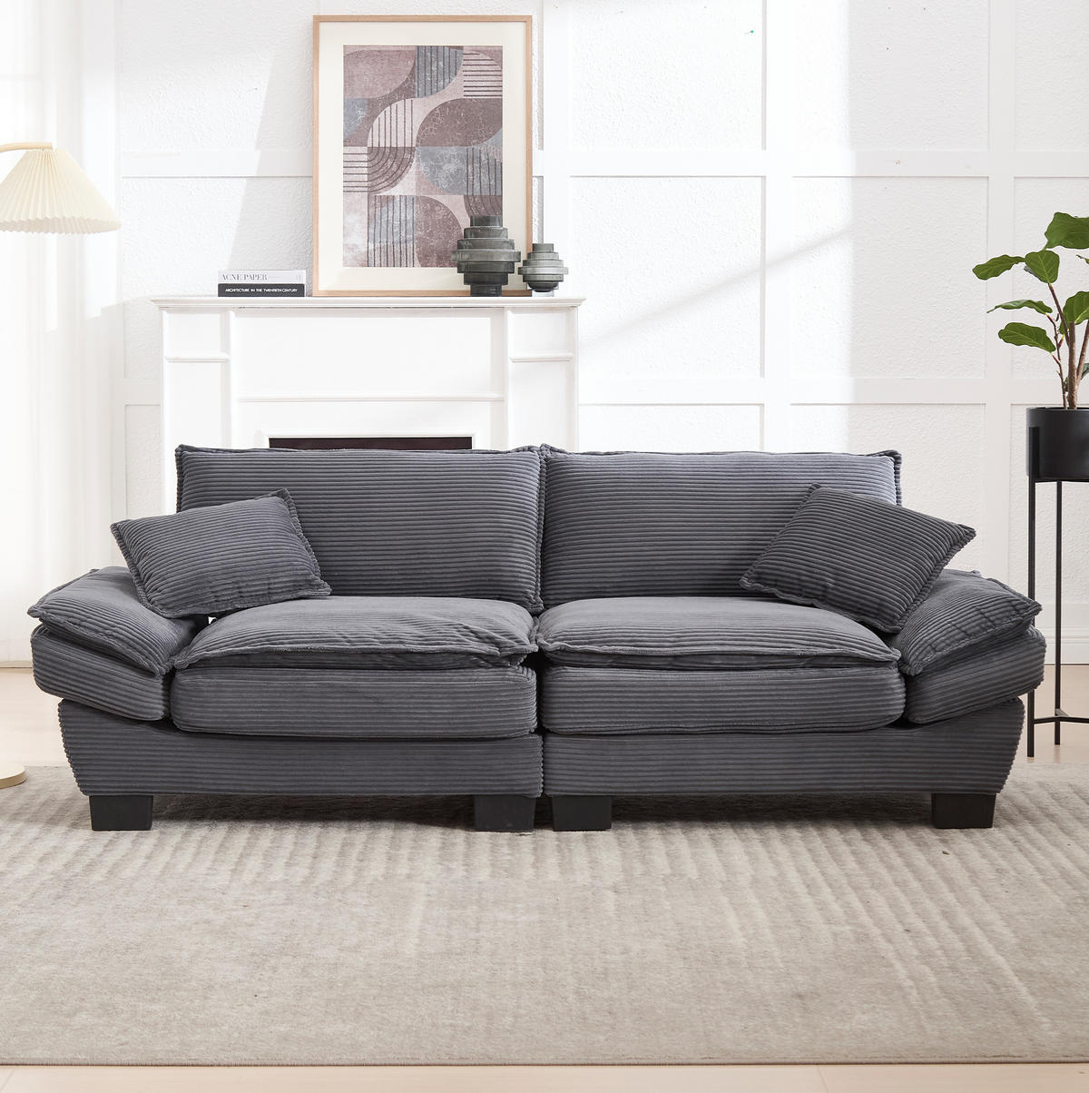 2-SITZER 224/81/81 cm dunkelgrau aus Samt mit ultratiefem Sitz - Dunkelgrau, Textil (81/81/224cm) - OKMYHOME