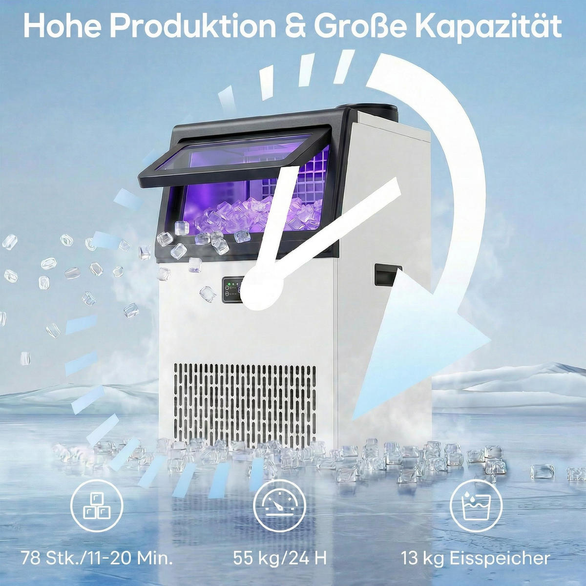 KOMMERZIELLE-EISWÜRFELMASCHINE Edelstahl Silber - Silberfarben, Metall (40.9/80.4/45cm) - HOMCOM