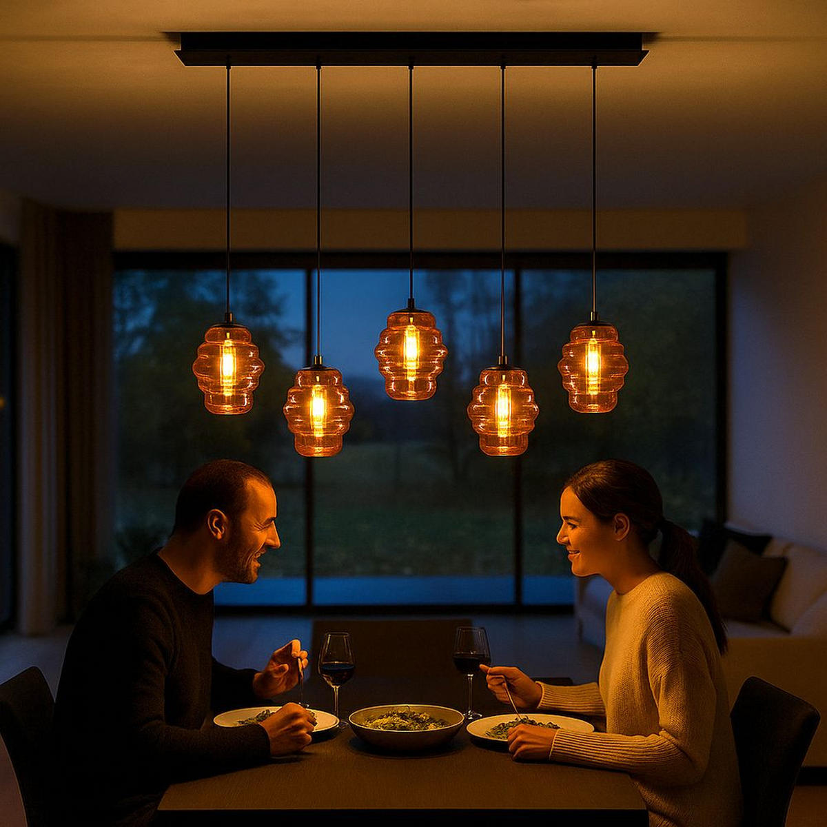 HÄNGELEUCHTE Echos 5-flammig Mehrfarbig Ø 18cm - Multicolor/Weiß, Glas (18/18/20cm) - s.luce