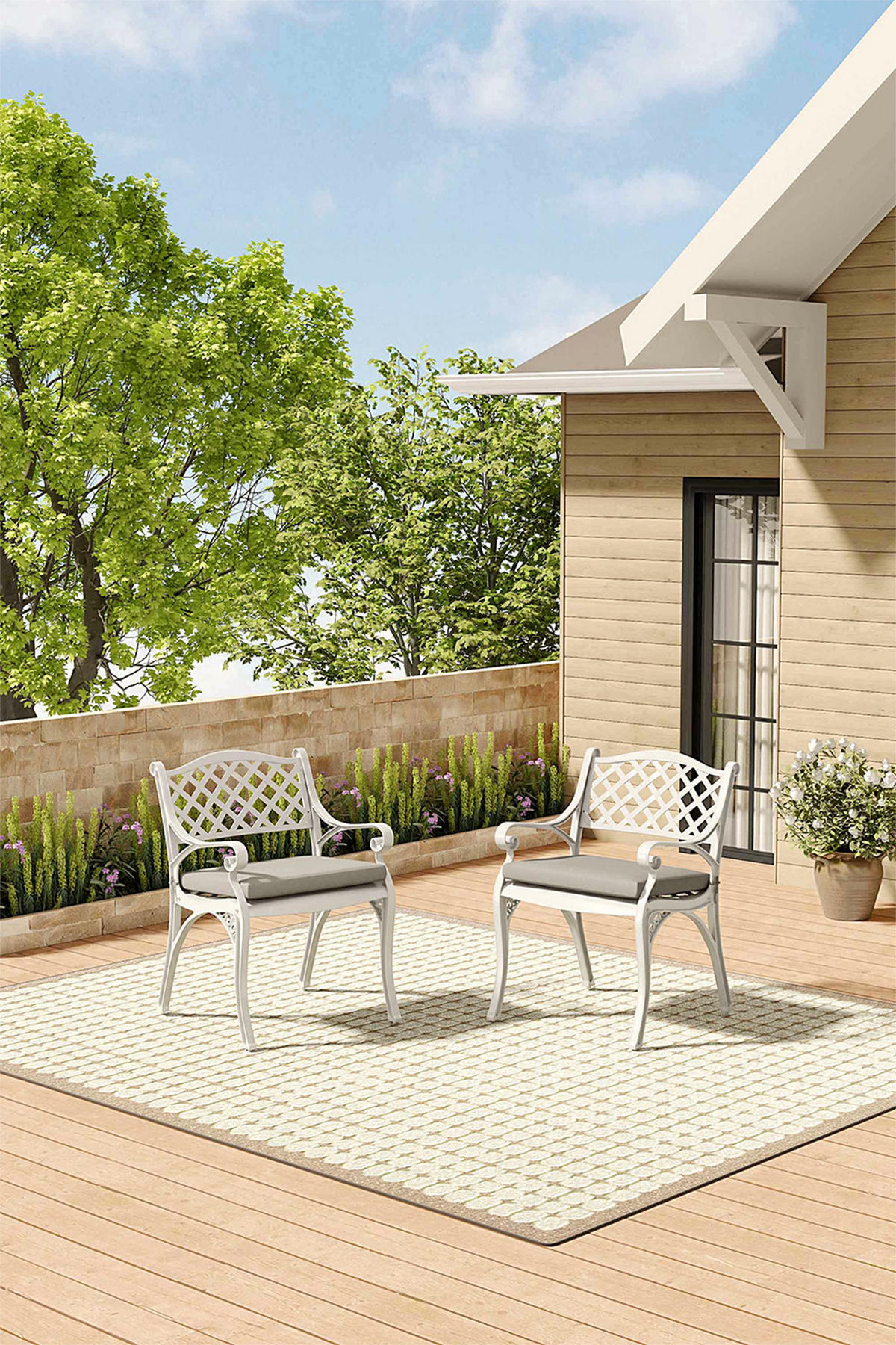GARTENSTUHL 2er-Set aus Aluguss in Creme Einfache Montage Leicht zu reinigen 56 cm B x 55 cm T x 82,5 cm H - Creme, Metall (56/82.5/55cm) - Livingandhome