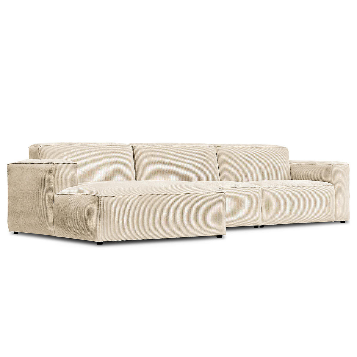 ECKSOFA mit Longchair - Creme/Schwarz, Textil (335/167cm) - home24
