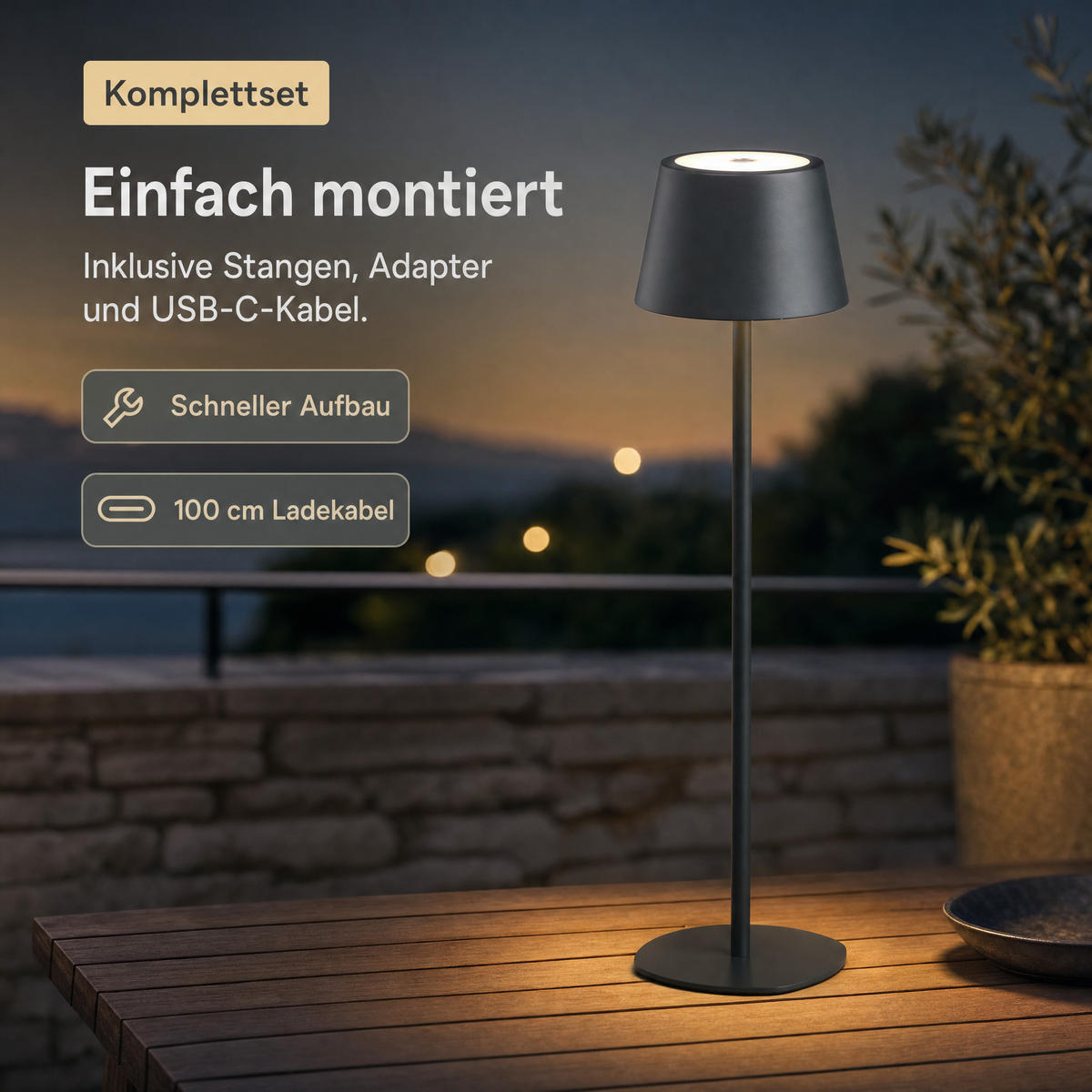 LED Tischlampe 3 in 1 Grau max. 45cm hoch - Grau, Kunststoff (11/11/45cm) - Northpoint