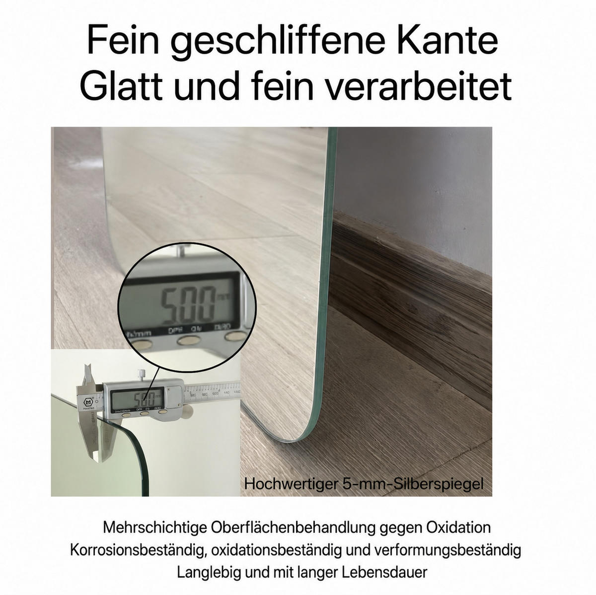 WANDSPIEGEL 60/1,5/80 cm silber aus Glas mit R50-Ecken und Aufhängung - Silberfarben, Glas (60/1.5/80cm) - OKWISH