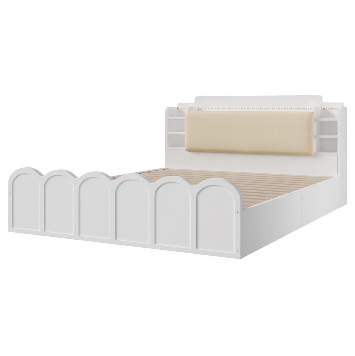 POLSTERBETT 140/200 cm Weiß mit Stauraum, LED-Beleuchtung und USB- und Type-C-Anschlüssen - Weiß, Holzwerkstoff (140/200cm) - Flora Grace