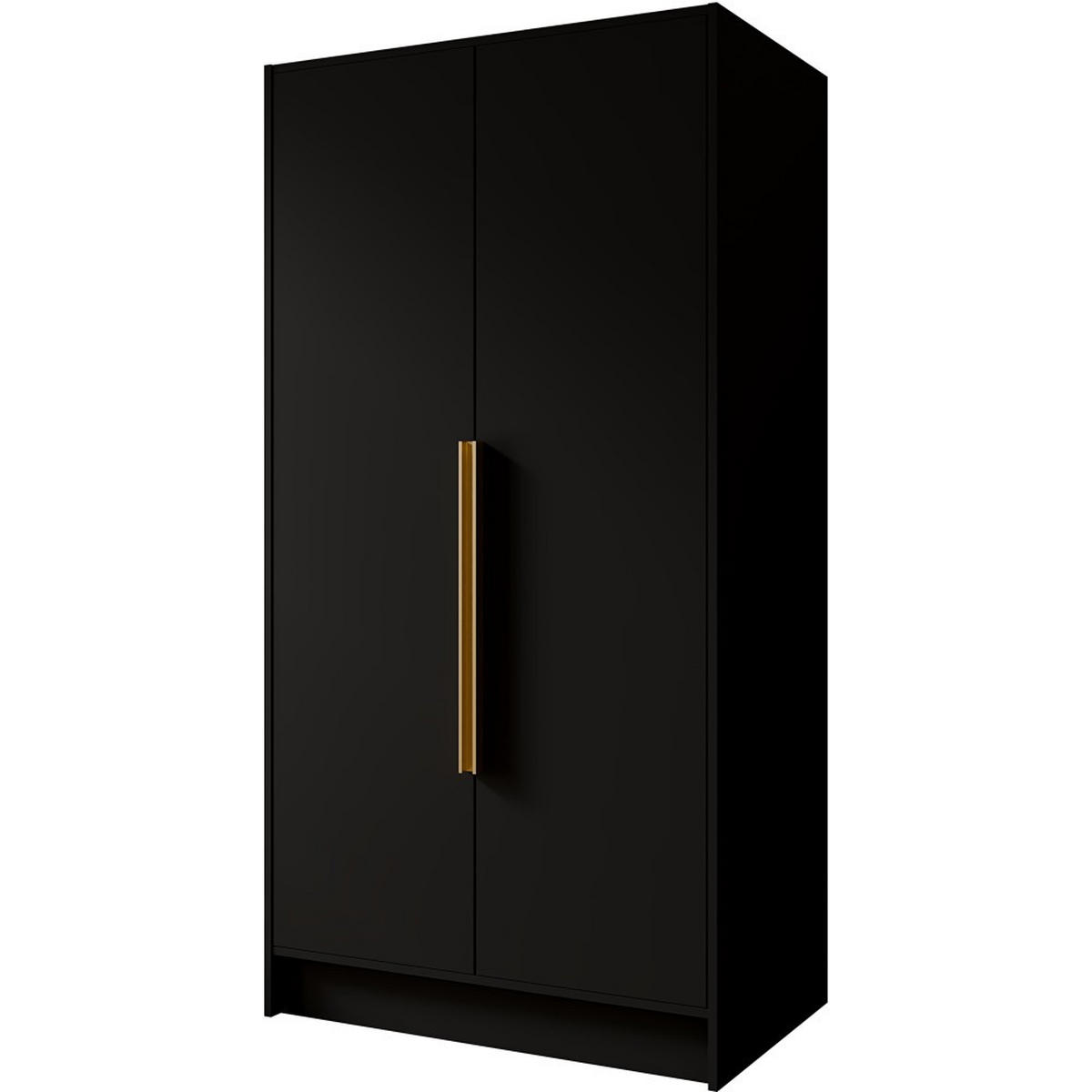 DREHTÜRENSCHRANK Pavia ohne Spiegel, Schwarz mit goldenen Griffen, 100 cm - Goldfarben/Schwarz, Holzwerkstoff (100/200/51cm) - Beautysofa