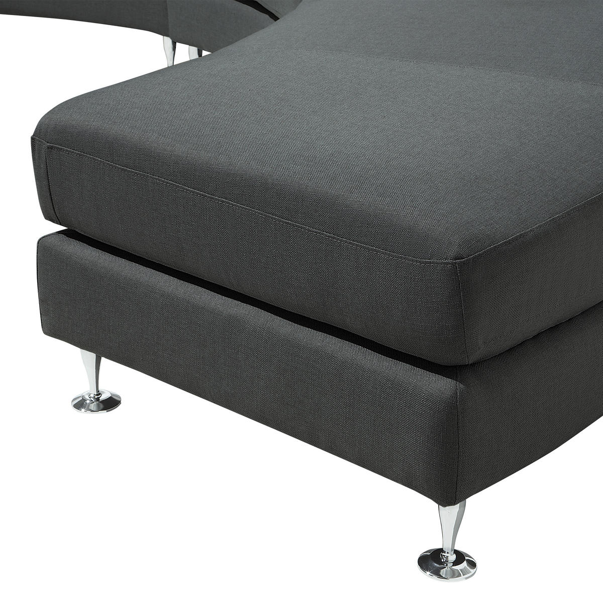 7-SITZER-SOFA mit Ottomane Polyester Grau Rotunde - Dunkelgrau, Textil (448/76/236cm) - Beliani