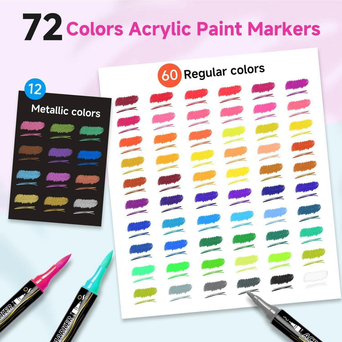 ACRYLSTIFTE Set 72 Farben Dual Tip Wasserfest für verschiedene Oberflächen - Multicolor, Kunststoff (19/5.5/27.5cm)