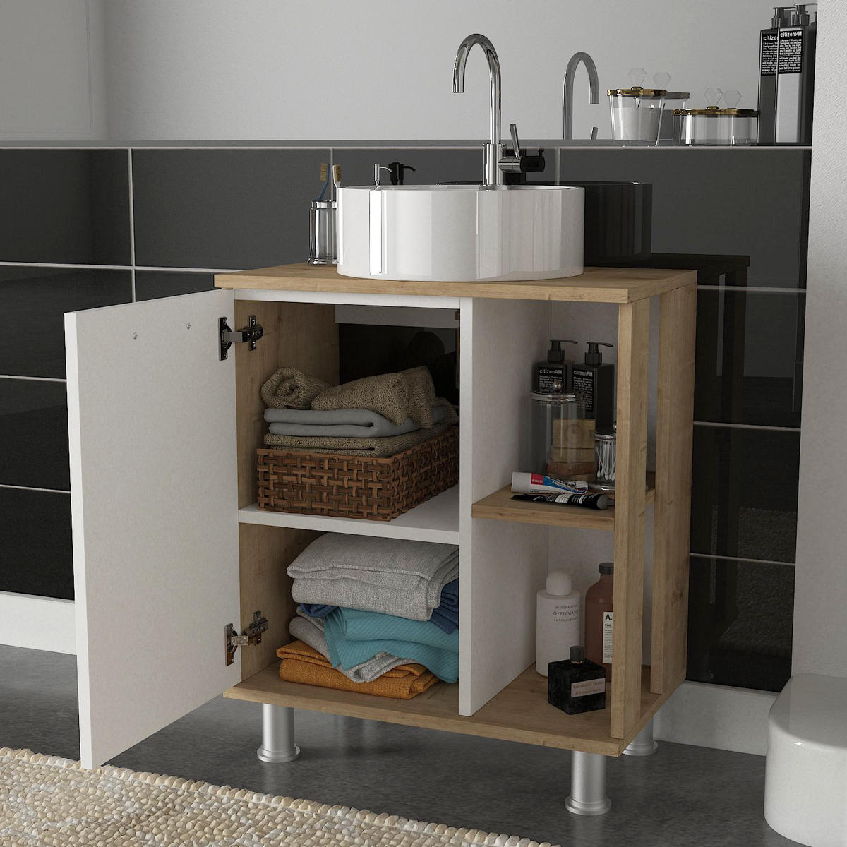 WASCHBECKENUNTERSCHRANK Golda Weiß-Safir - Beige/Weiß, Holzwerkstoff (60/71.8/31.6cm) - moebel17