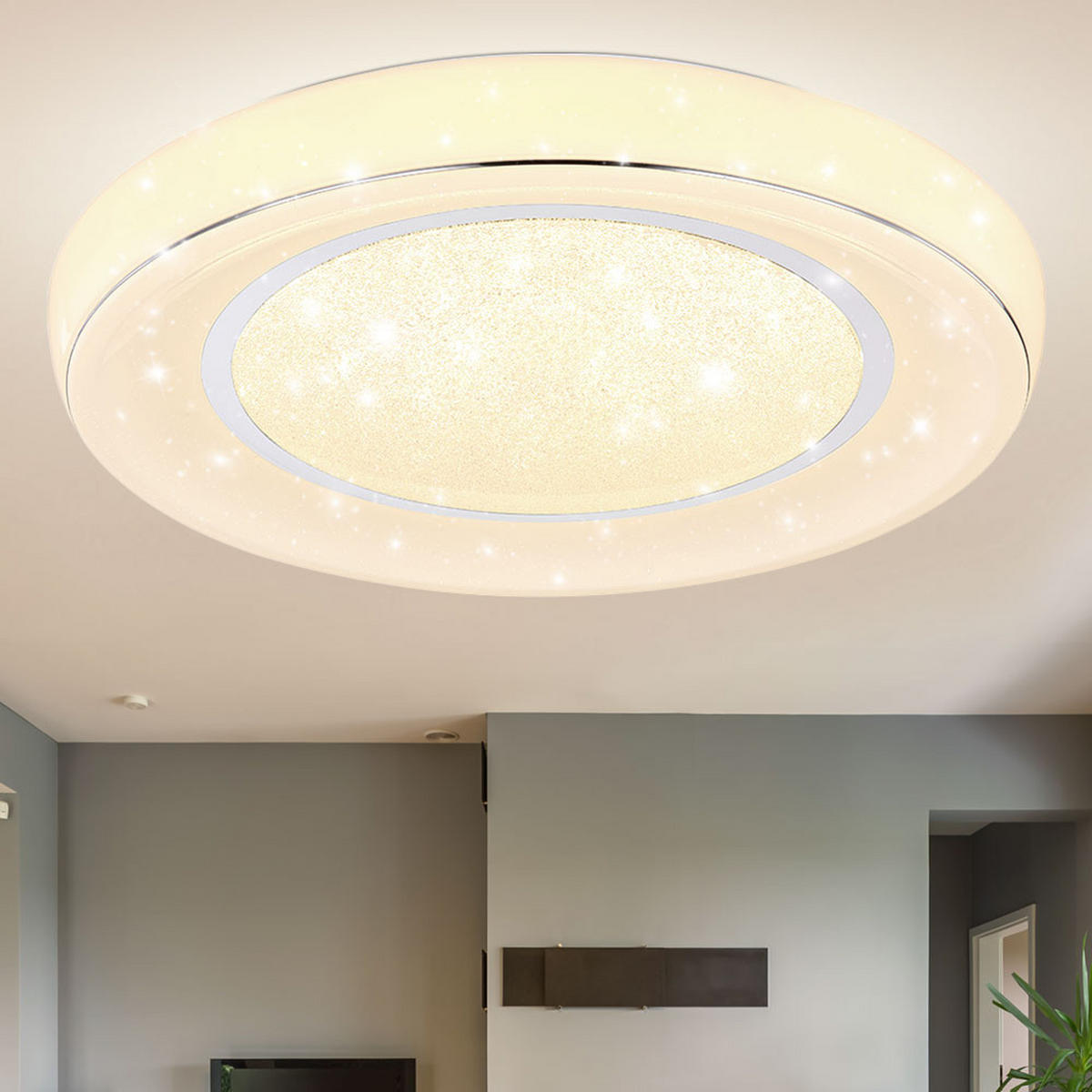 LED DECKENLEUCHTE Kristall Weiß Chrom - Weiß, Metall (66/66/9cm) - Globo Lighting