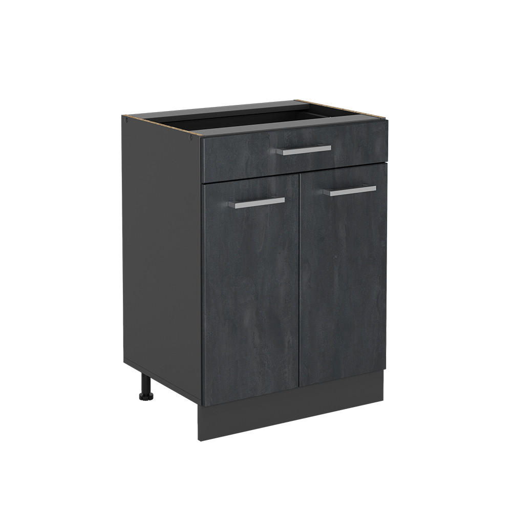 SCHUBLADENSCHRANK R-Line Schwarz Beton 60 cm mit Schublade, ohne Arbeitsplatte - Anthrazit/Schwarz, Holzwerkstoff (60/81.6/46cm) - Vicco