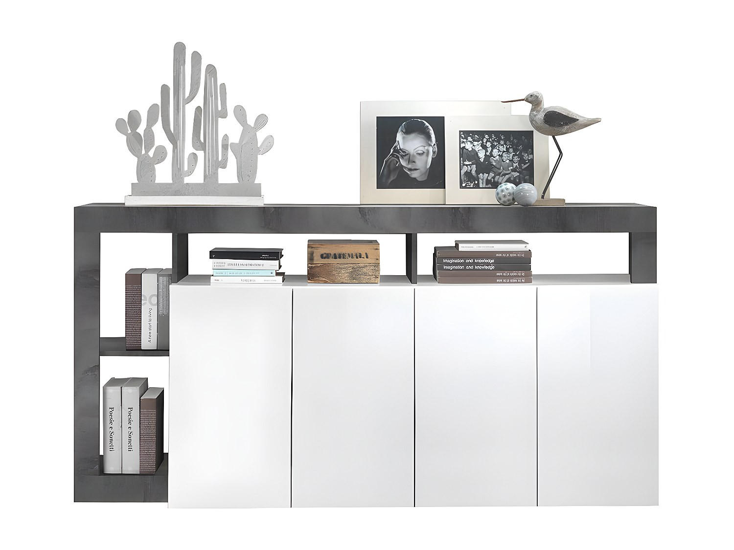 SIDEBOARD 4 Türen Frankfurt - L184 cm - Weiß/Grau, Holz (184/93/42cm) - Vente-Unique