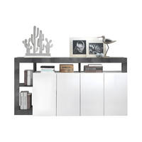 SIDEBOARD 4 Türen Frankfurt - L184 cm - Weiß/Grau, Holz (184/93/42cm) - Vente-Unique