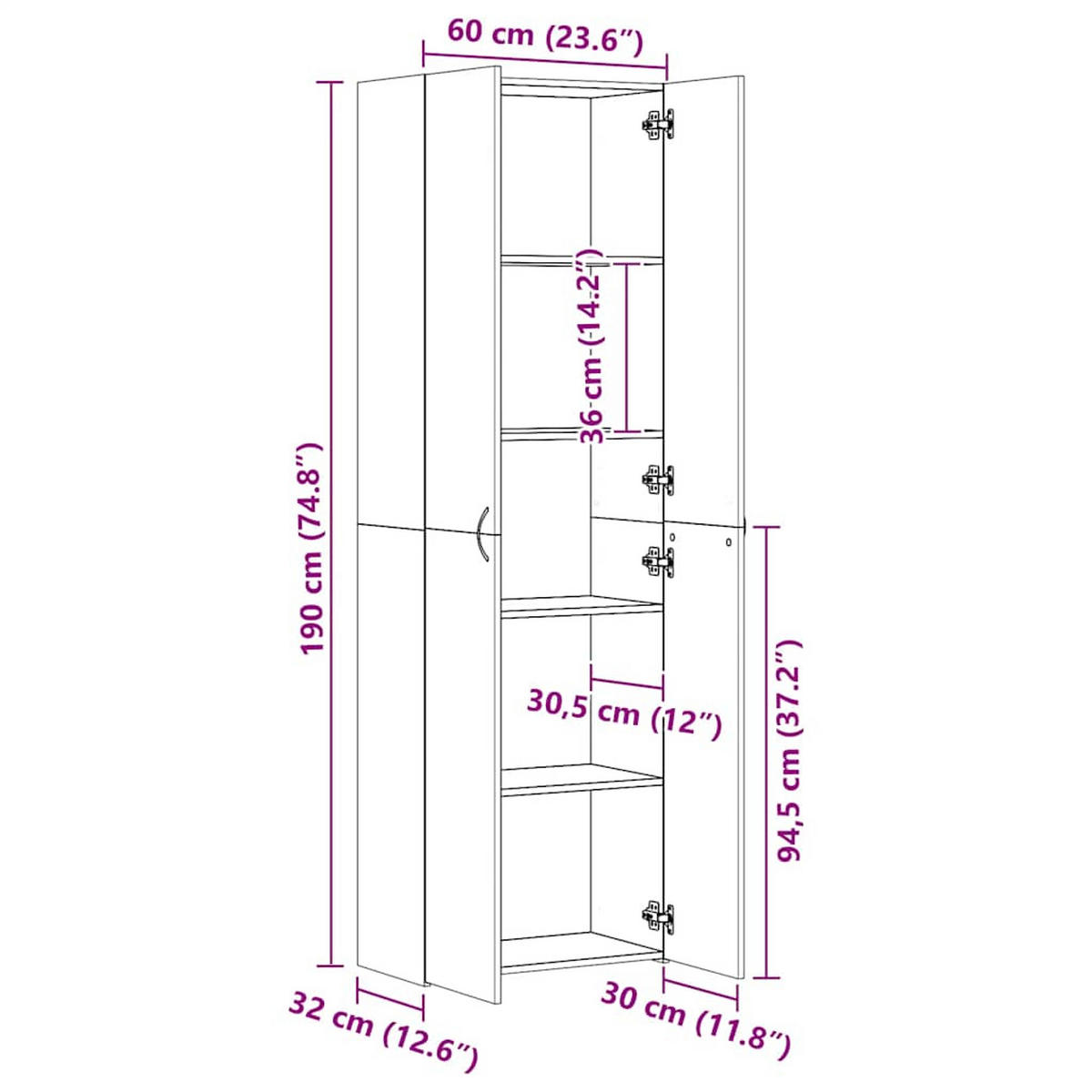 BÜROSCHRANK Betongrau 60/32/190 Cm Holzwerkstoff - Grau, Holzwerkstoff (32/190/60cm) - vidaXL