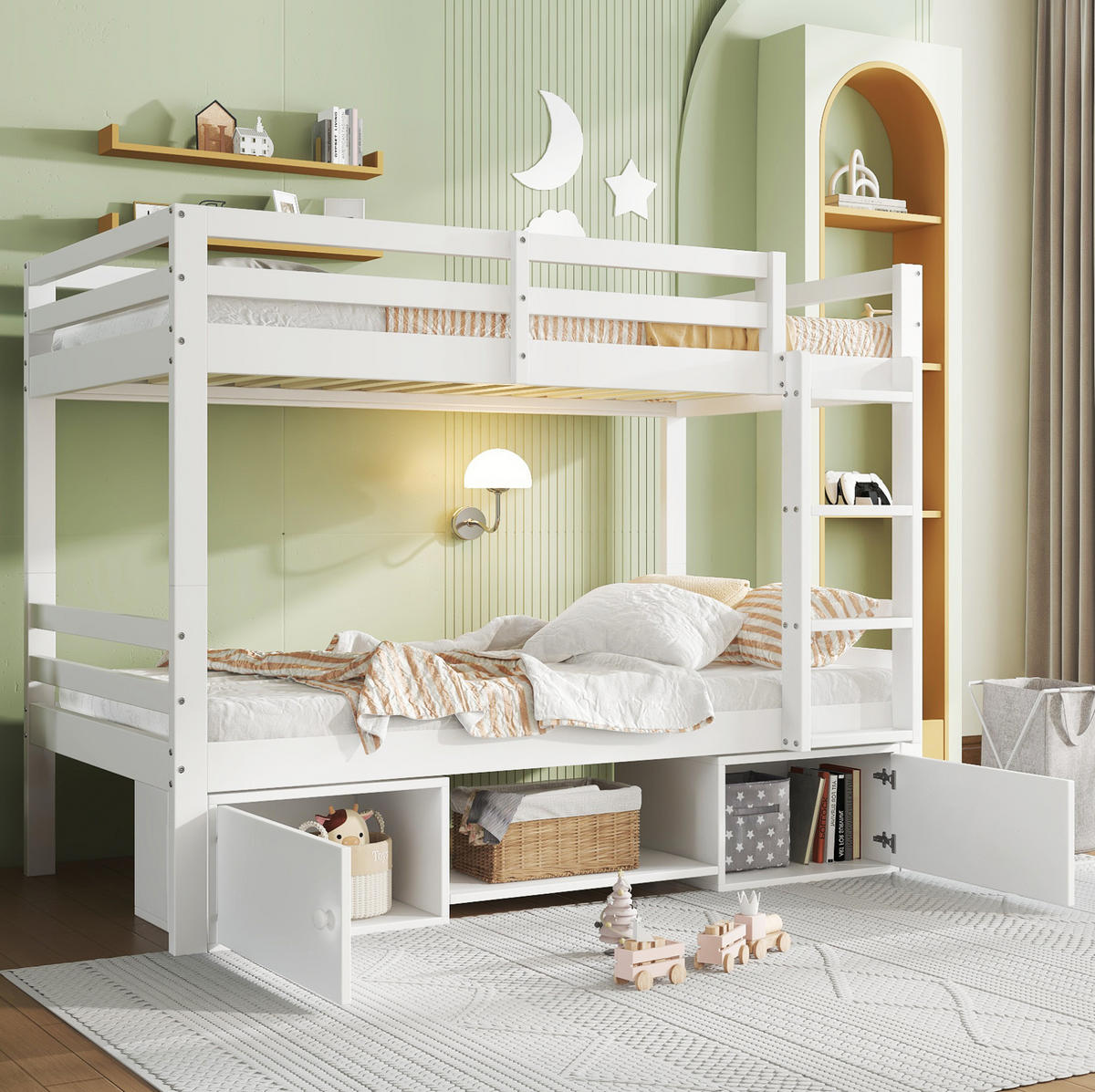 ETAGENBETT 90/200 cm in Weiß mit Stauraum und teilbarer Konstruktion - Weiß, Holzwerkstoff (90/200cm) - Flora Grace